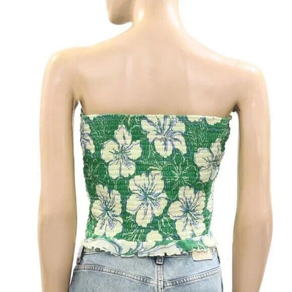 Free People Poppy Tube Blouse Top Cropped Floral Smocked Ruffle L NWD 272141 - Picture 8 of 10